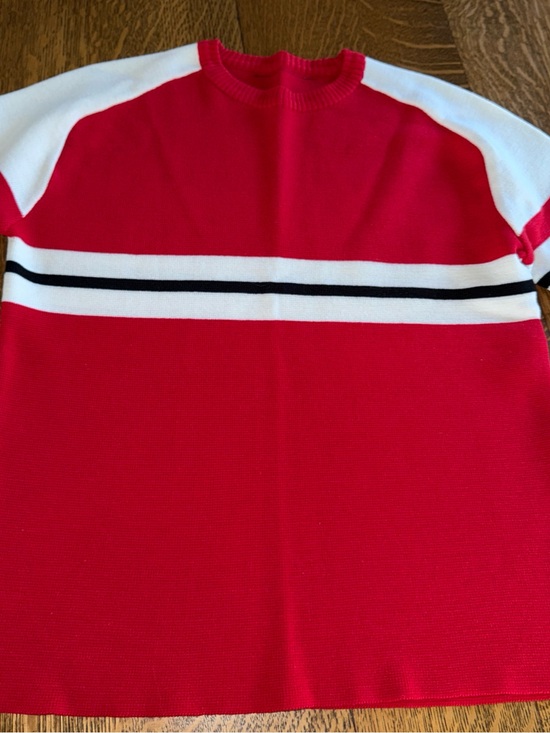 Unbranded Sweaters - Red Crewneck Sweater with White & Black Stripe - Women's Crew Neck